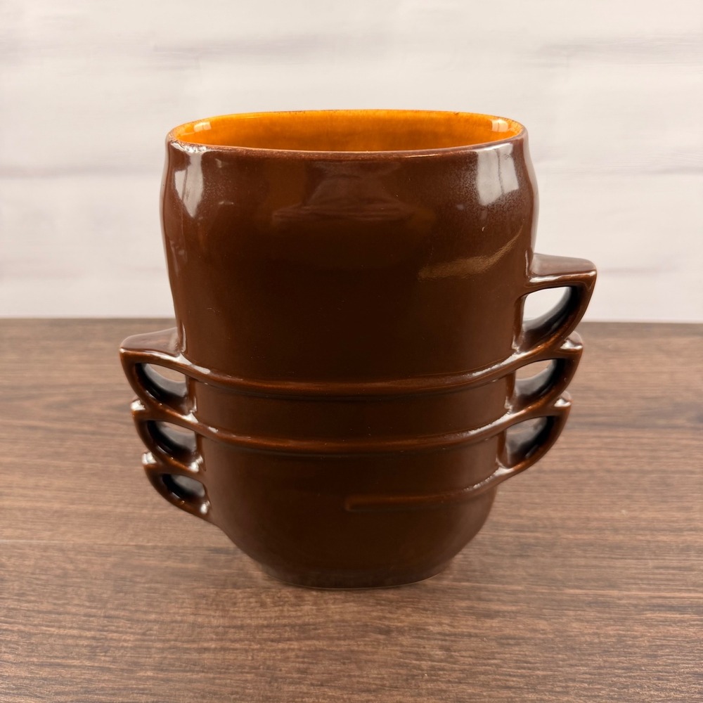 Red Wing Pottery 1358 Brown Multi Handle Stacked Vase Mid Century Modern MCM